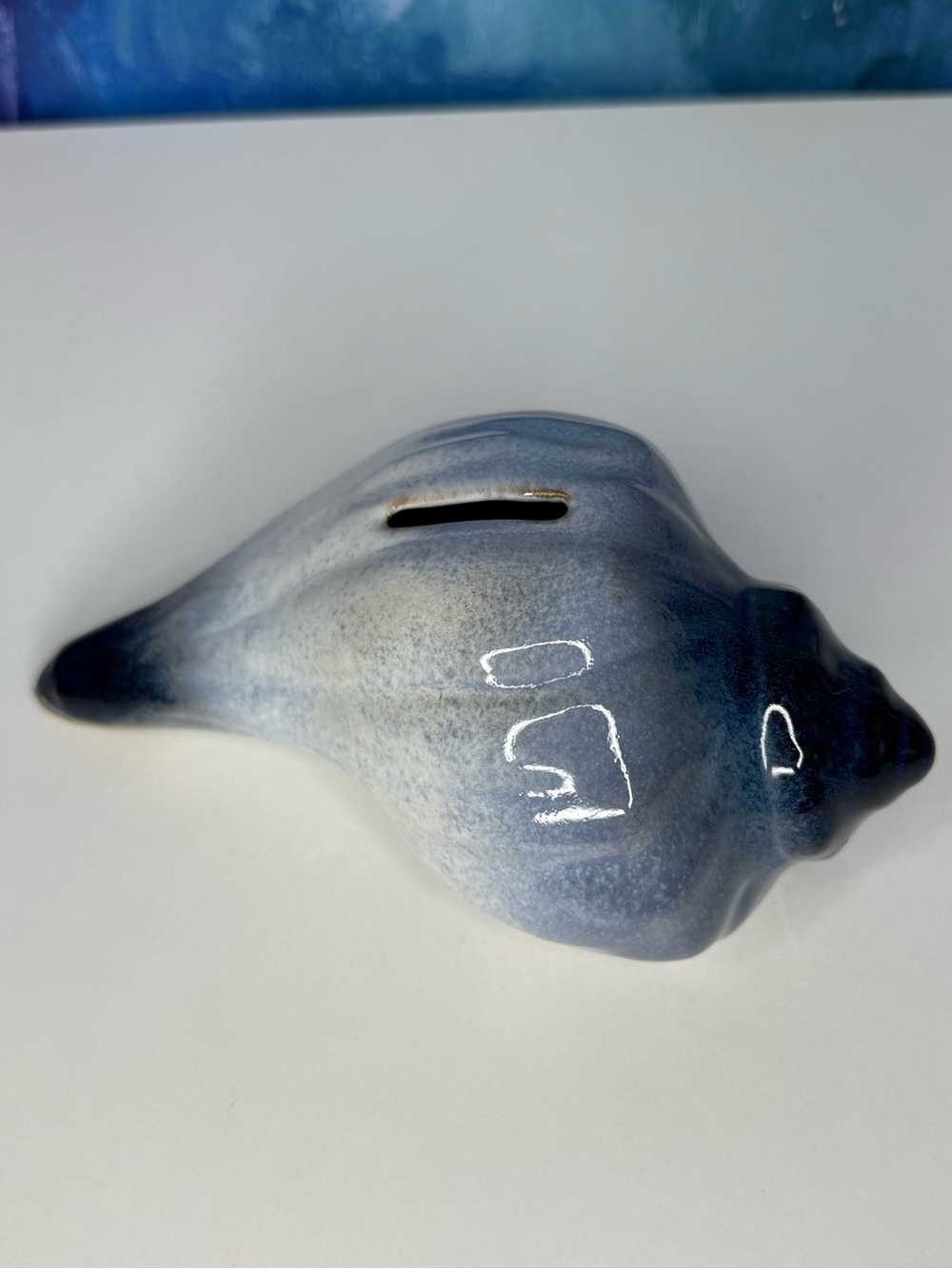 Peter Pots Seagull Blue Conch Sea Shell Bank Signed Pottery Seashell Beachy
